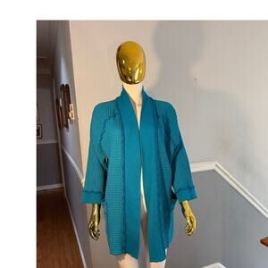 Focus Fashions Textured Open Front Cotton Cardigan Jacket Size Large Teal